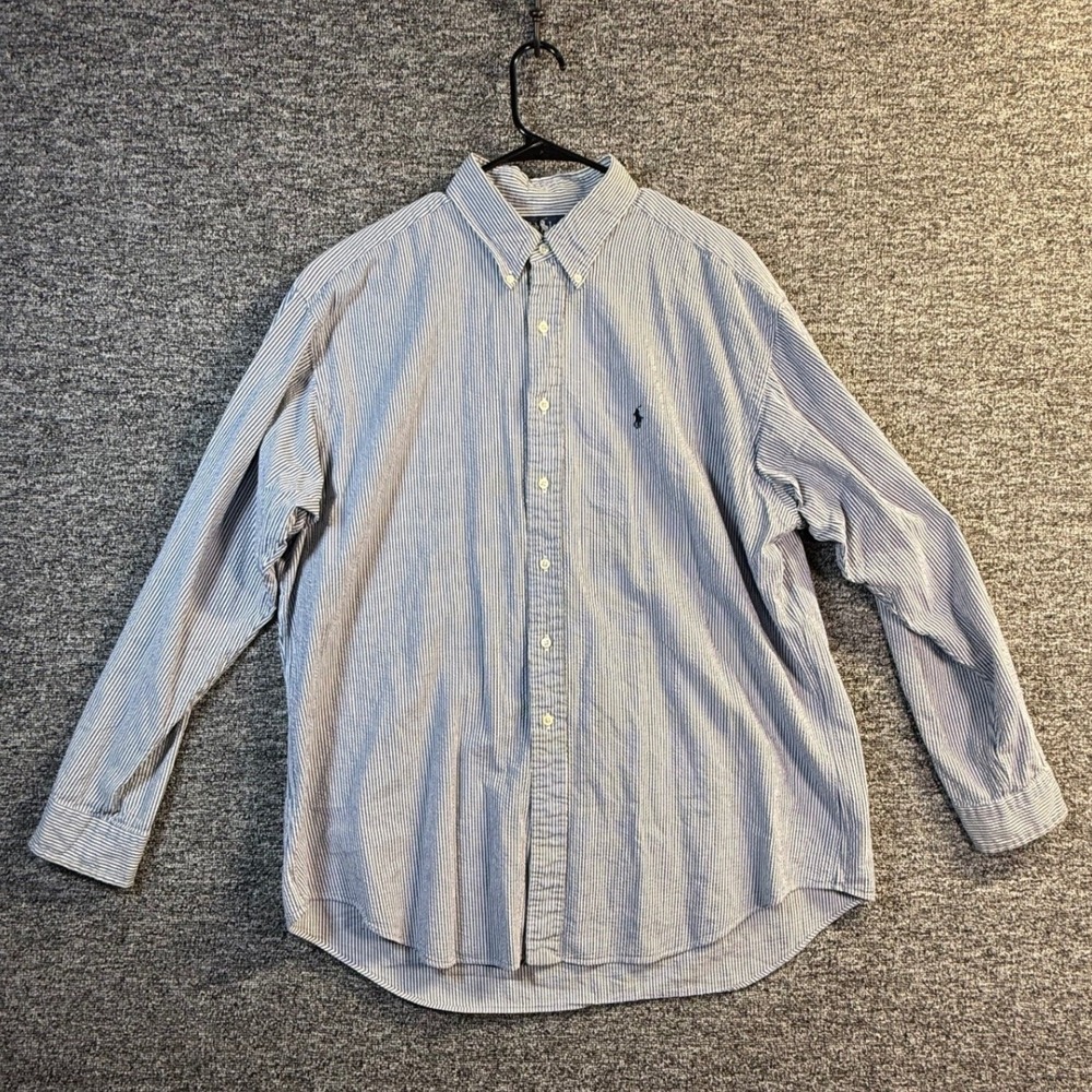 Polo Ralph Lauren Blaire Shirt Mens XL Blue White Pinstripe Cotton Button Down